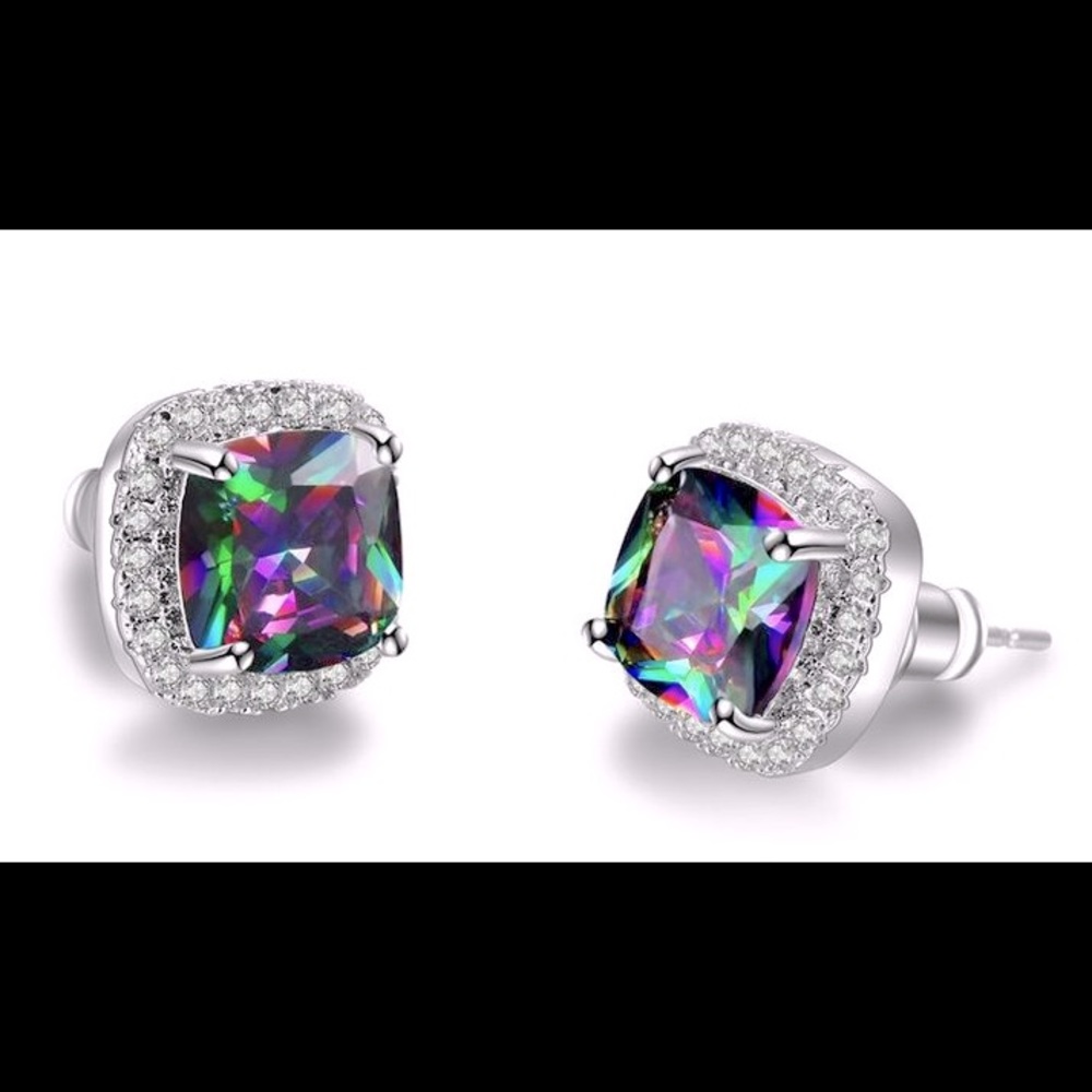 925 princess topaz earrings colorful  gorgeous NEW